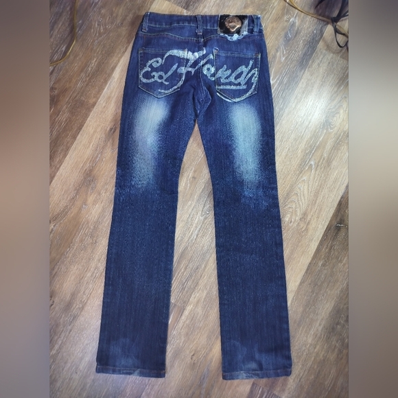 Ed Hardy Blue Straight Leg Jeans with Floral Detail - Picture 3 of 3